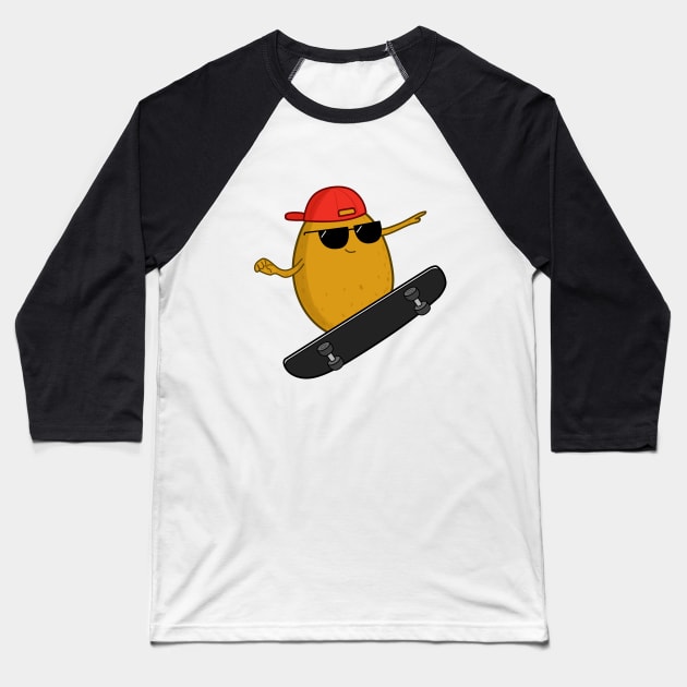 Skater Potato Baseball T-Shirt by cartoonbeing